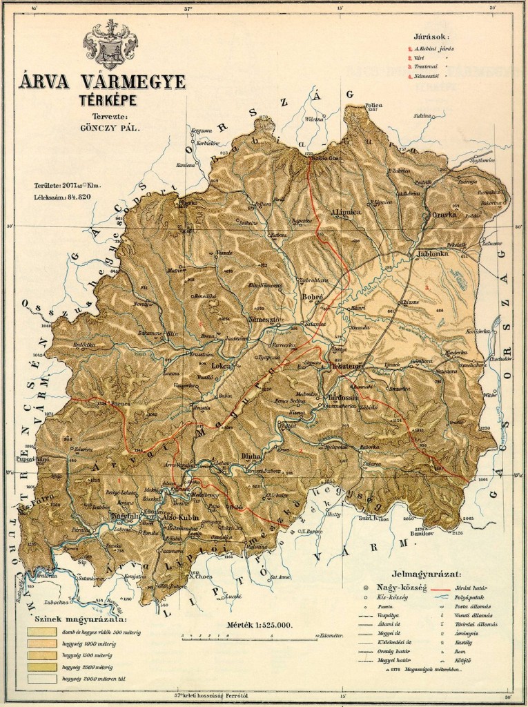 Mapa župy Orava, r. 1912. Arva district map, year 1912.