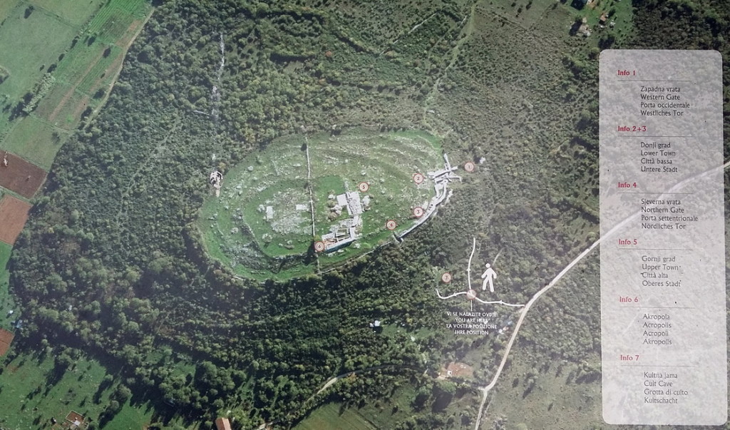 Vertical aerial view to the Monkodonja hillfort with the main components description.